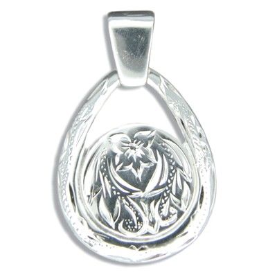 Sterling Silver Hawaiian Plumeria and Scroll with Oval Shaped Pendant