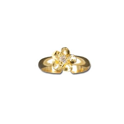 Sterling Silver Yellow Gold Coated 6mm Hawaiian Plumeria with CZ Design Toe Ring