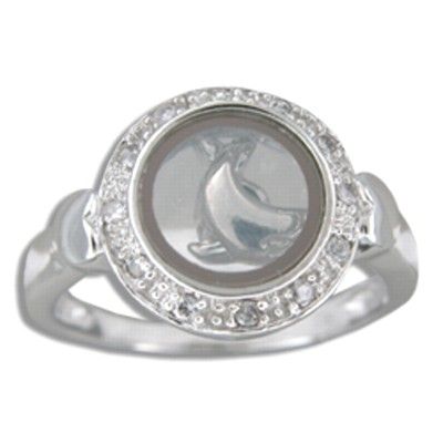 Sterling Silver Hawaiian Spinning Dolphin Ring with Clear CZ