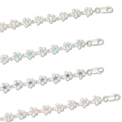 Sterling Silver 6MM Hawaiian Plumeria with CZ Design Bracelet