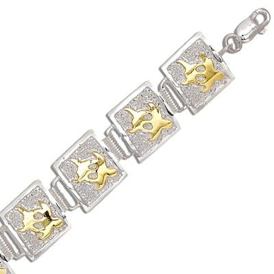 Sterling Silver Two Tone 12MM Hawaiian Honu Quilt Design Bracelet (L)
