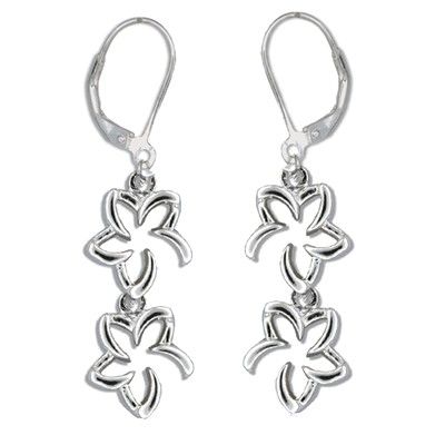 Sterling Silver Tiffany Style Double Open Hawaiian Plumeria with Lever Back Earrings
