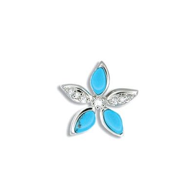 Sterling Silver Blue Turquoise Plumeria CZ Pendant