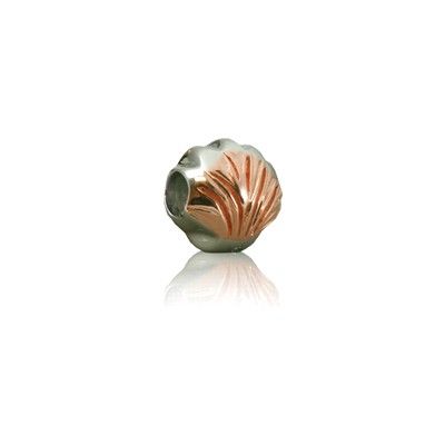 Sterling Silver Hawaiian Rhodium Rose Clam Shell Bead Charm