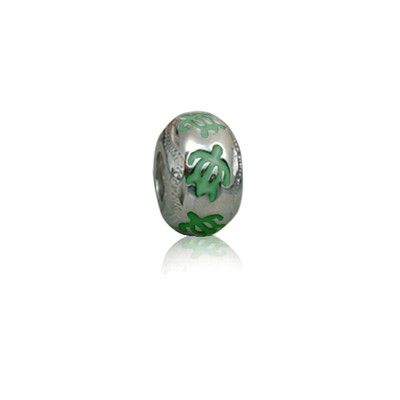 Sterling Silver Hawaiian Rhodium Green Enamel HONU Charm Bead