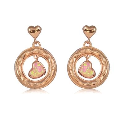 Sterling Silver Hawaiian Heart in Circle Pink Opal Earrings