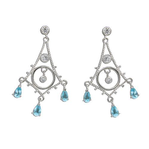 Sterling Silver Vintage Design with Aquamarine Blue CZ Earrings